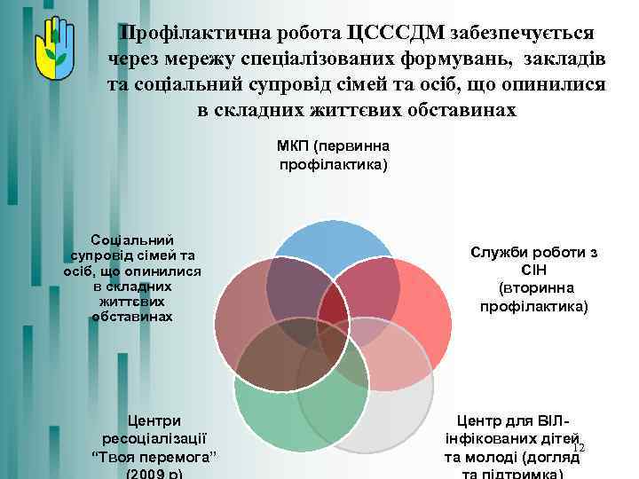 Профілактична робота ЦСССДМ забезпечується через мережу спеціалізованих формувань, закладів та соціальний супровід сімей та