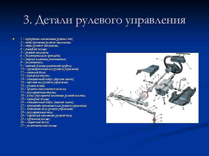 3. Детали рулевого управления n 1 – внутренние наконечники рулевых тяг; 2 – скоба