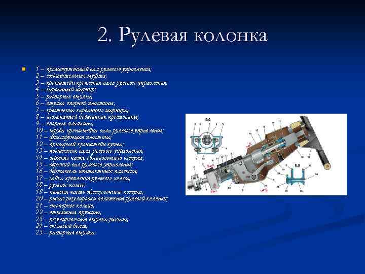 2. Рулевая колонка n 1 – промежуточный вал рулевого управления; 2 – соединительная муфта;