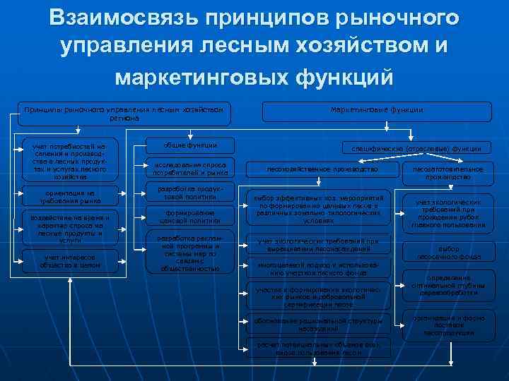 Взаимосвязь принципов рыночного управления лесным хозяйством и маркетинговых функций Принципы рыночного управления лесным хозяйством