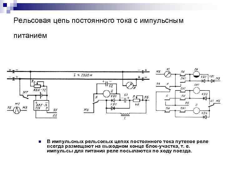 Рельсовая цепь постоянного тока с импульсным питанием n В импульсных рельсовых цепях постоянного тока