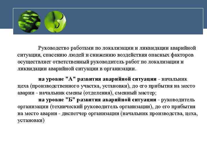 Кто осуществляет руководство работами по локализации и ликвидации последствий аварии