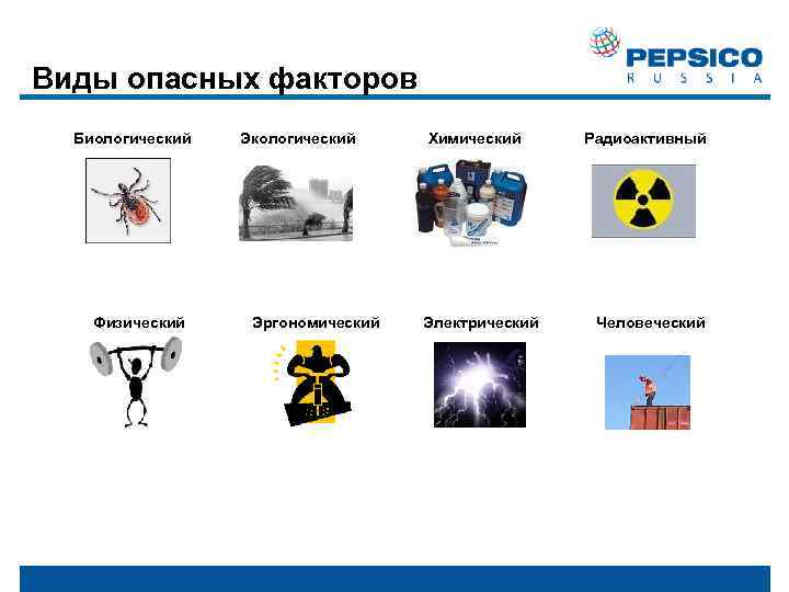 Виды опасных факторов Биологический Физический Экологический Эргономический Химический Электрический Радиоактивный Человеческий 