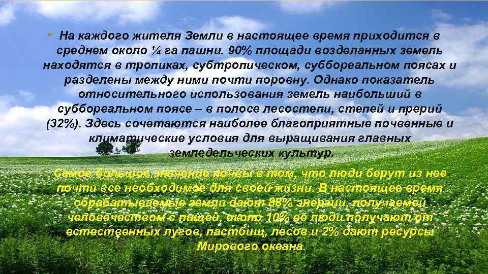  • На каждого жителя Земли в настоящее время приходится в среднем около ¼