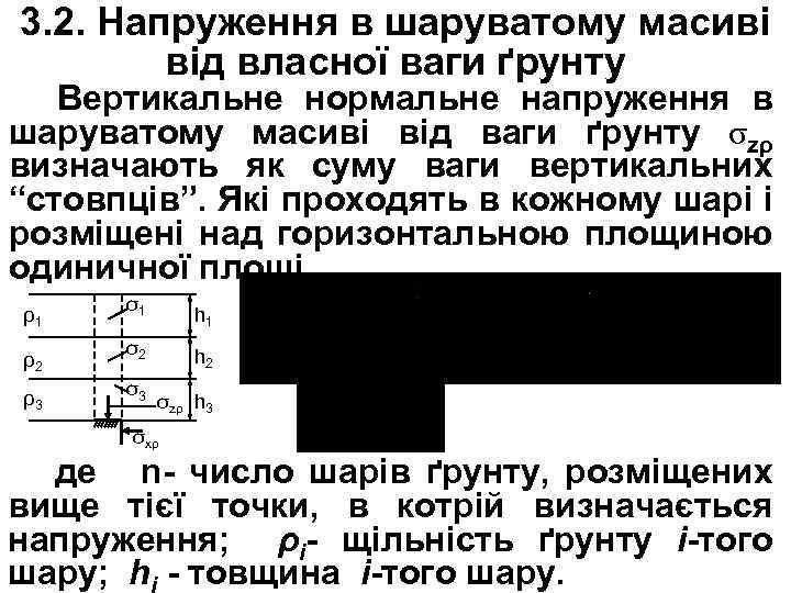 3. 2. Напруження в шаруватому масиві від власної ваги ґрунту Вертикальне нормальне напруження в