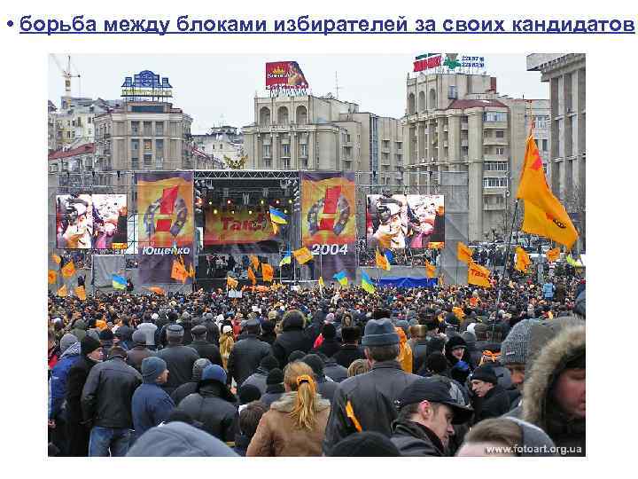  • борьба между блоками избирателей за своих кандидатов 