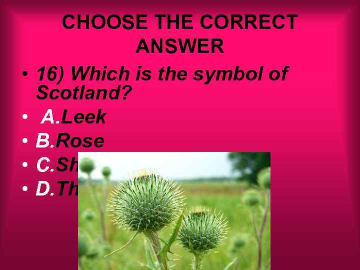  • • • CHOOSE THE CORRECT ANSWER 16) Which is the symbol of