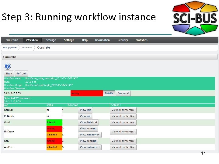 Step 3: Running workflow instance 14 