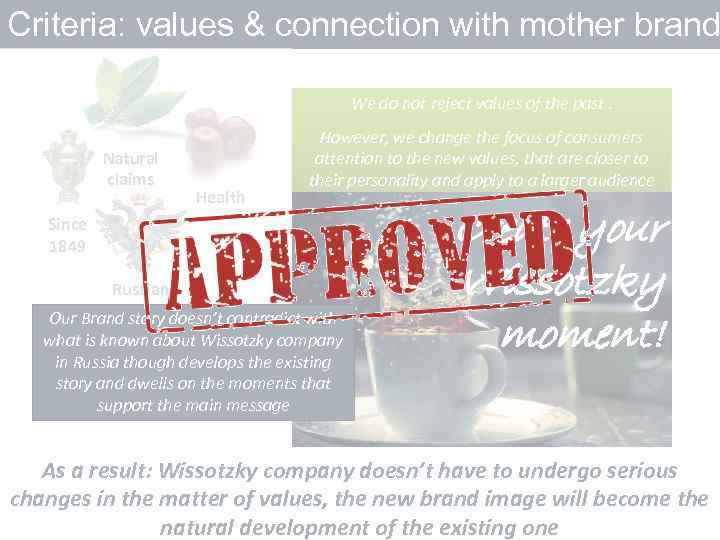 Criteria: values & connection with mother brand We do not reject values of the