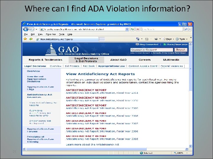 Where can I find ADA Violation information? 25 