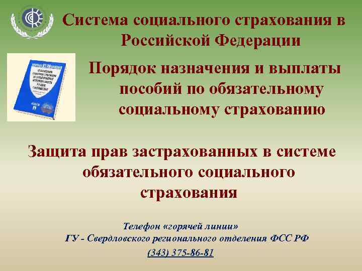 Система социального страхования в Российской Федерации Порядок назначения и выплаты пособий по обязательному социальному