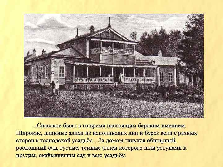. . . Спасское было в то время настоящим барским имением. Широкие, длинные аллеи