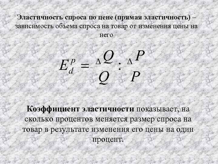 Эластичность спроса по цене (прямая эластичность) – зависимость объема спроса на товар от изменения