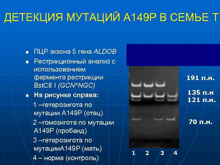 ДЕТЕКЦИЯ МУТАЦИЙ А 149 Р В СЕМЬЕ Т. n n n ПЦР экзона 5