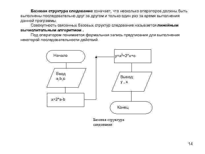 Базовая структура следование означает, что несколько операторов должны быть выполнены последовательно друг за другом