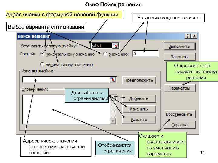 Поиск решения. Окно поиск решения. Поисковое окно. Адрес целевой ячейки. Окошко поиска.