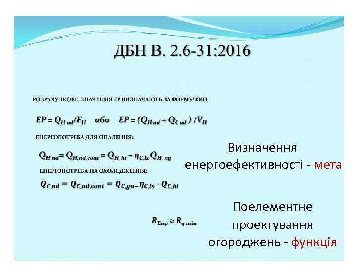 Визначення енергоефективності - мета Поелементне проектування огороджень - функція 