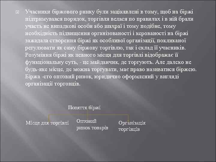  Учасники біржового ринку були зацікавлені в тому, щоб на біржі підтримувався порядок, торгівля