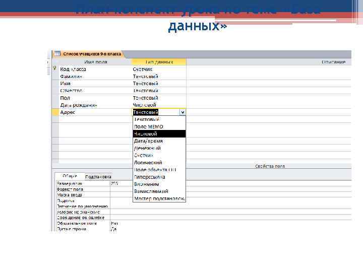План-конспект урока по теме «База данных» 