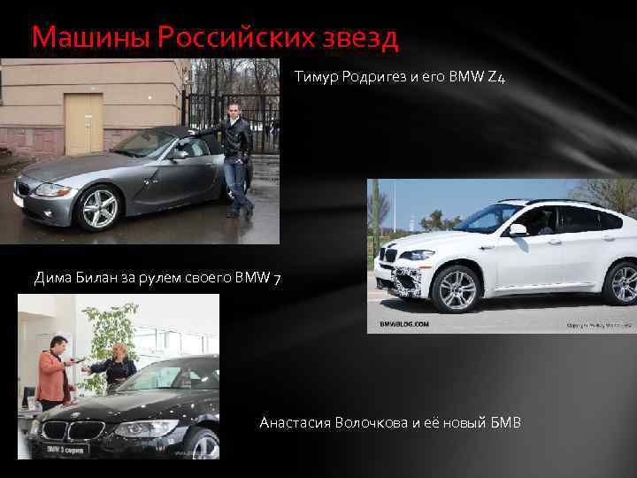 Машины Российских звезд Тимур Родригез и его BMW Z 4 Дима Билан за рулем