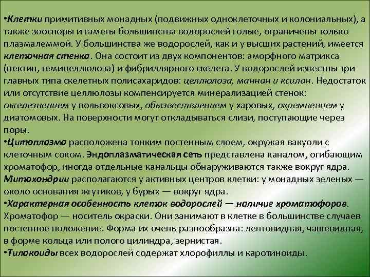  • Клетки примитивных монадных (подвижных одноклеточных и колониальных), а также зооспоры и гаметы