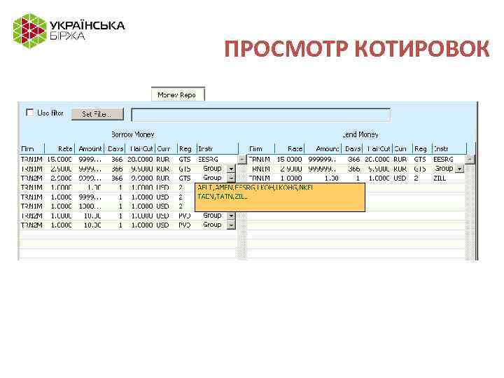 ПРОСМОТР КОТИРОВОК 
