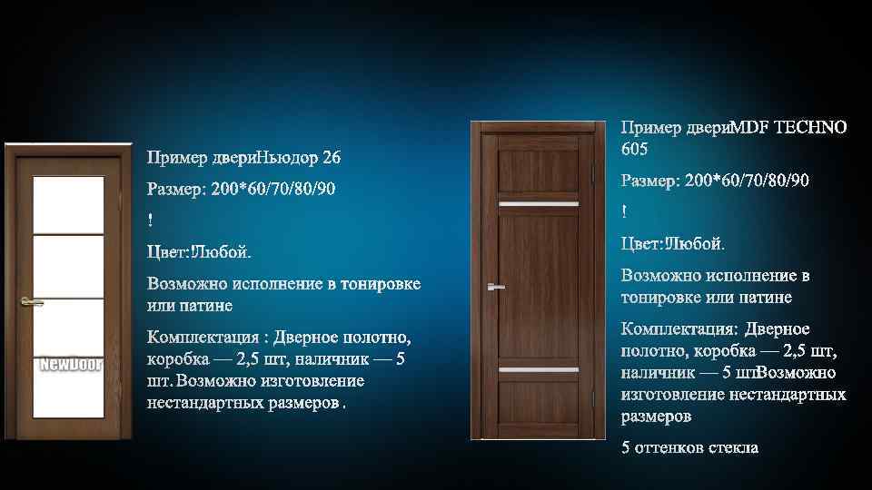 ПРИМЕР ДВЕРИ НЬЮДОР 26 ПРИМЕР ДВЕРИ MDF TECHNO 605 РАЗМЕР: 200*60/70/80/90 ЦВЕТ: ЛЮБОЙ. ВОЗМОЖНО