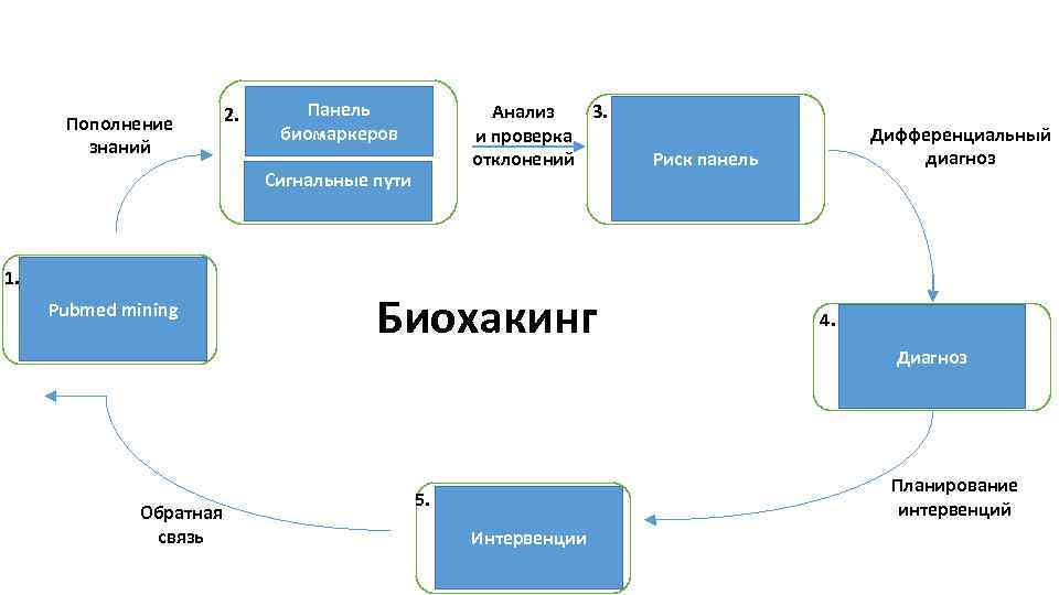 Пополнение знаний 2. Панель биомаркеров 3. Анализ и проверка отклонений Сигнальные пути 1. Pubmed