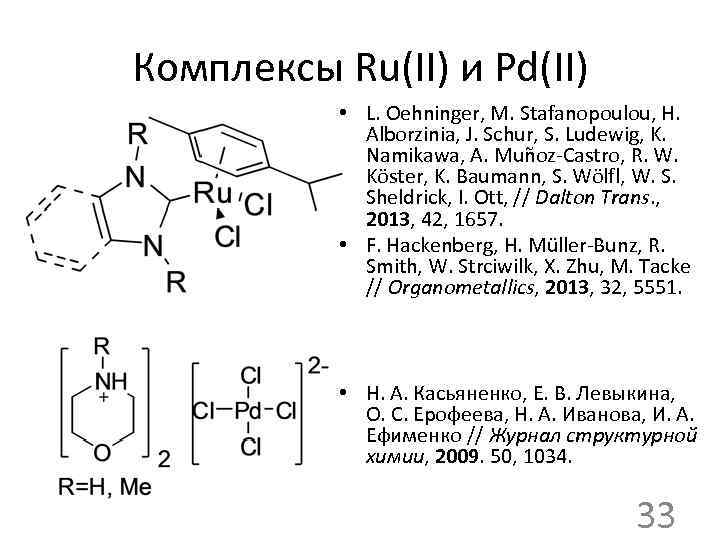 Комплексы Ru(II) и Pd(II) • L. Oehninger, M. Stafanopoulou, H. Alborzinia, J. Schur, S.