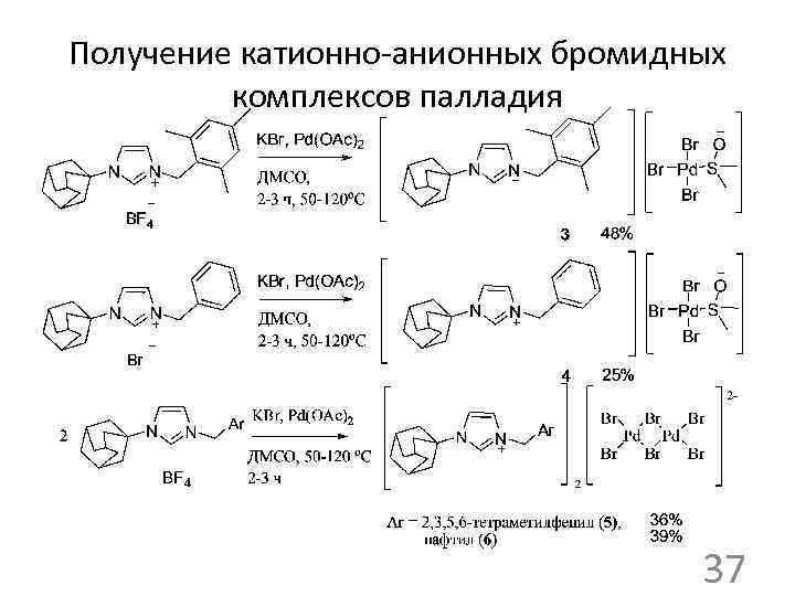 Получение катионно-анионных бромидных комплексов палладия 37 