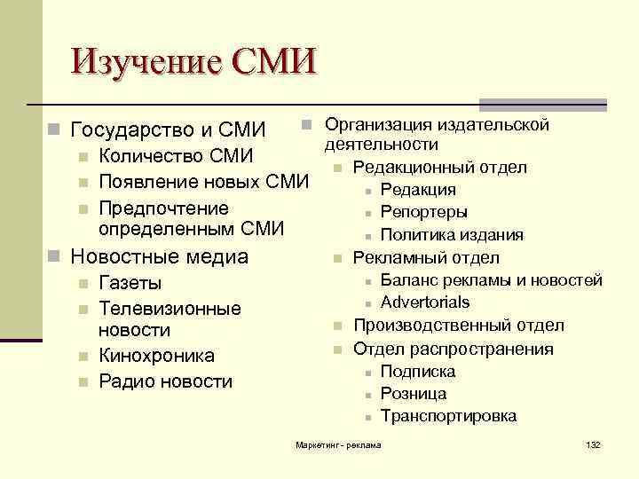 Изучение СМИ n Организация издательской n Государство и СМИ деятельности n Количество СМИ n