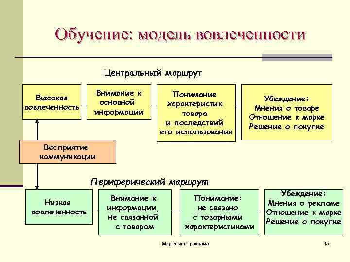 Обучение: модель вовлеченности Центральный маршрут Высокая вовлеченность Внимание к основной информации Понимание характеристик товара