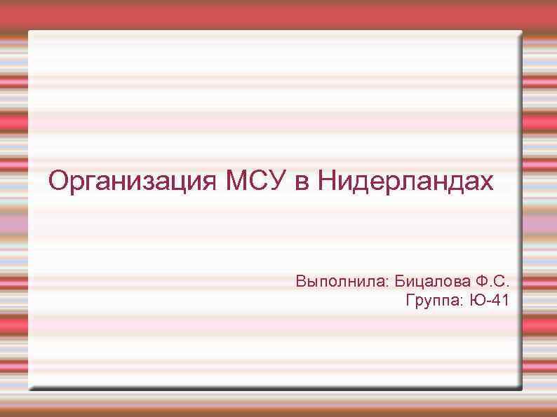Организация МСУ в Нидерландах Выполнила: Бицалова Ф. С. Группа: Ю-41 