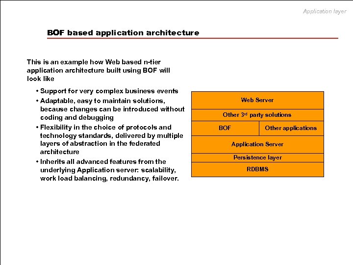 Application layer BOF based application architecture This is an example how Web based n-tier