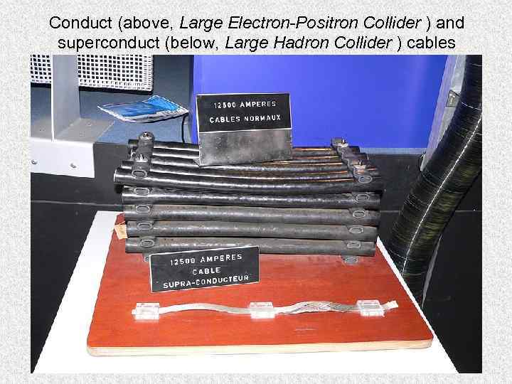 Conduct (above, Large Electron-Positron Collider ) and superconduct (below, Large Hadron Collider ) cables