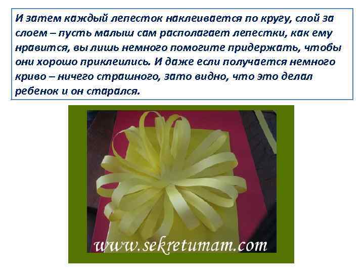 И затем каждый лепесток наклеивается по кругу, слой за слоем – пусть малыш сам