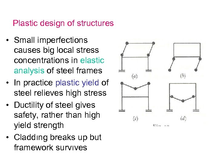 Plastic design of structures • Small imperfections causes big local stress concentrations in elastic