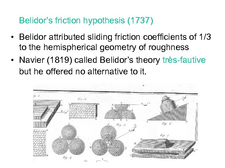 Belidor’s friction hypothesis (1737) • Belidor attributed sliding friction coefficients of 1/3 to the