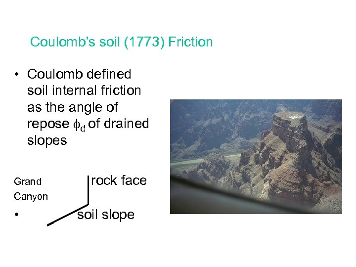Coulomb’s soil (1773) Friction • Coulomb defined soil internal friction as the angle of