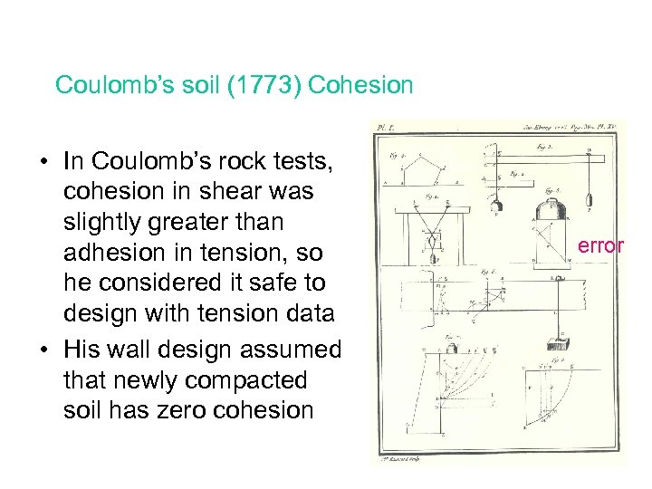 Coulomb’s soil (1773) Cohesion • In Coulomb’s rock tests, cohesion in shear was slightly