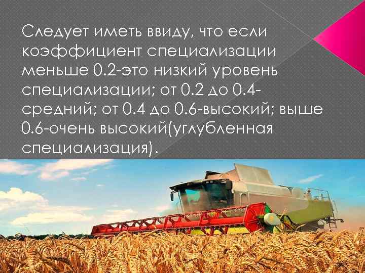 Следует иметь ввиду, что если коэффициент специализации меньше 0. 2 -это низкий уровень специализации;