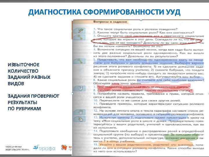 ДИАГНОСТИКА СФОРМИРОВАННОСТИ УУД ИЗБЫТОЧНОЕ КОЛИЧЕСТВО ЗАДАНИЙ РАЗНЫХ ВИДОВ ЗАДАНИЯ ПРОВЕРЯЮТ РЕЗУЛЬТАТЫ ПО РУБРИКАМ 