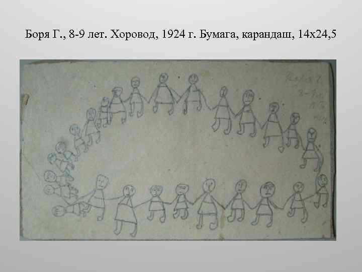 Боря Г. , 8 -9 лет. Хоровод, 1924 г. Бумага, карандаш, 14 х24, 5