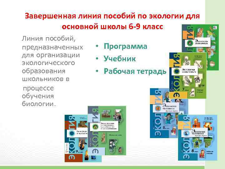 Завершенная линия пособий по экологии для основной школы 6 -9 класс Линия пособий, предназначенных