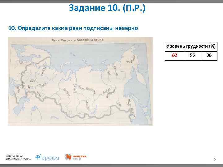 Задание 10. (П. Р. ) 10. Определите какие реки подписаны неверно Уровень трудности (%)