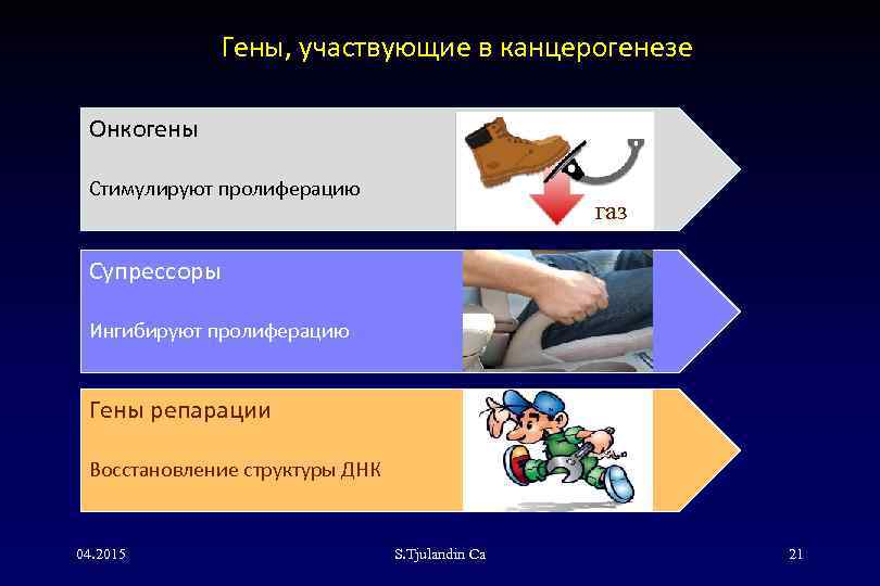 Гены, участвующие в канцерогенезе Онкогены Стимулируют пролиферацию газ Супрессоры Ингибируют пролиферацию Гены репарации Восстановление
