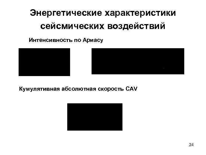 Энергетические характеристики сейсмических воздействий Интенсивность по Ариасу Кумулятивная абсолютная скорость CAV 24 