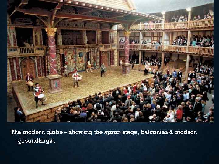 The modern globe – showing the apron stage, balconies & modern ‘groundlings’. 