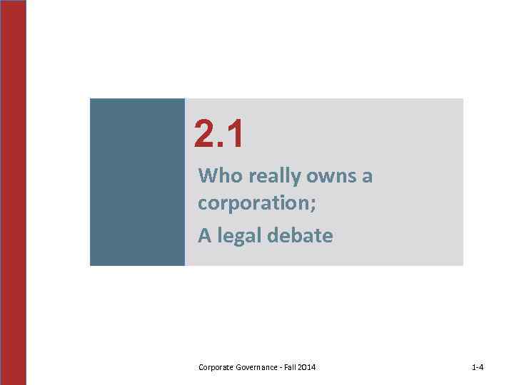 2. 1 Who really owns a corporation; A legal debate Corporate Governance - Fall