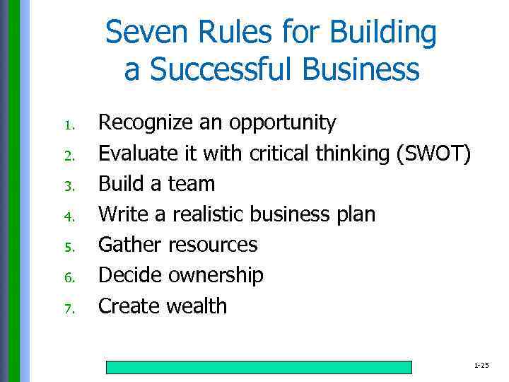 Seven Rules for Building a Successful Business 1. 2. 3. 4. 5. 6. 7.